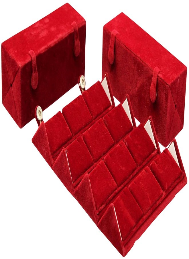 LUCES Velvet Folding 12 Pairs Jewellery Earrings Organizer Box Stud Showcase Case Travel Portable Vanity Wardrobe Organizer Box For Womwn Maroon (Pack of 3) - Image 1